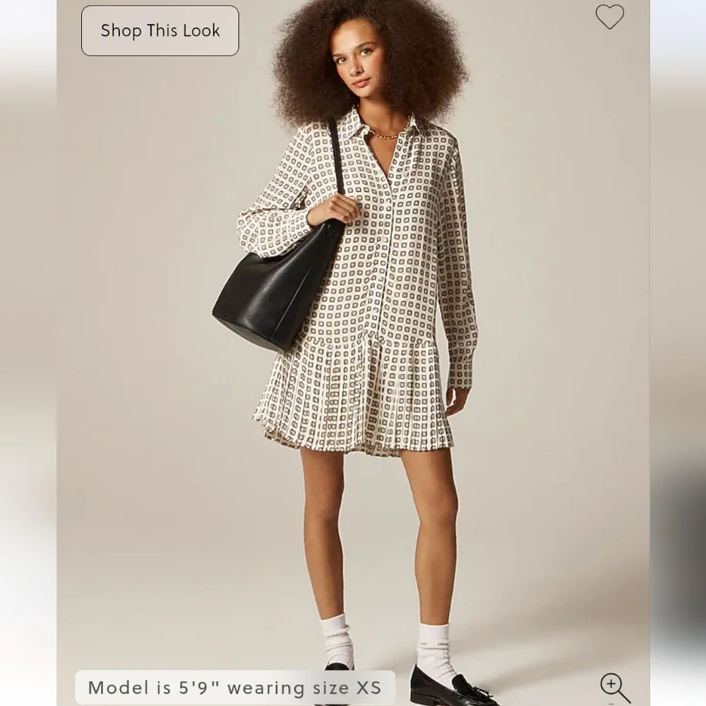 J. Crew New Amelia Shirt Dress in Foulard Print - Large Tall - ivory, black - Picture 2 of 13